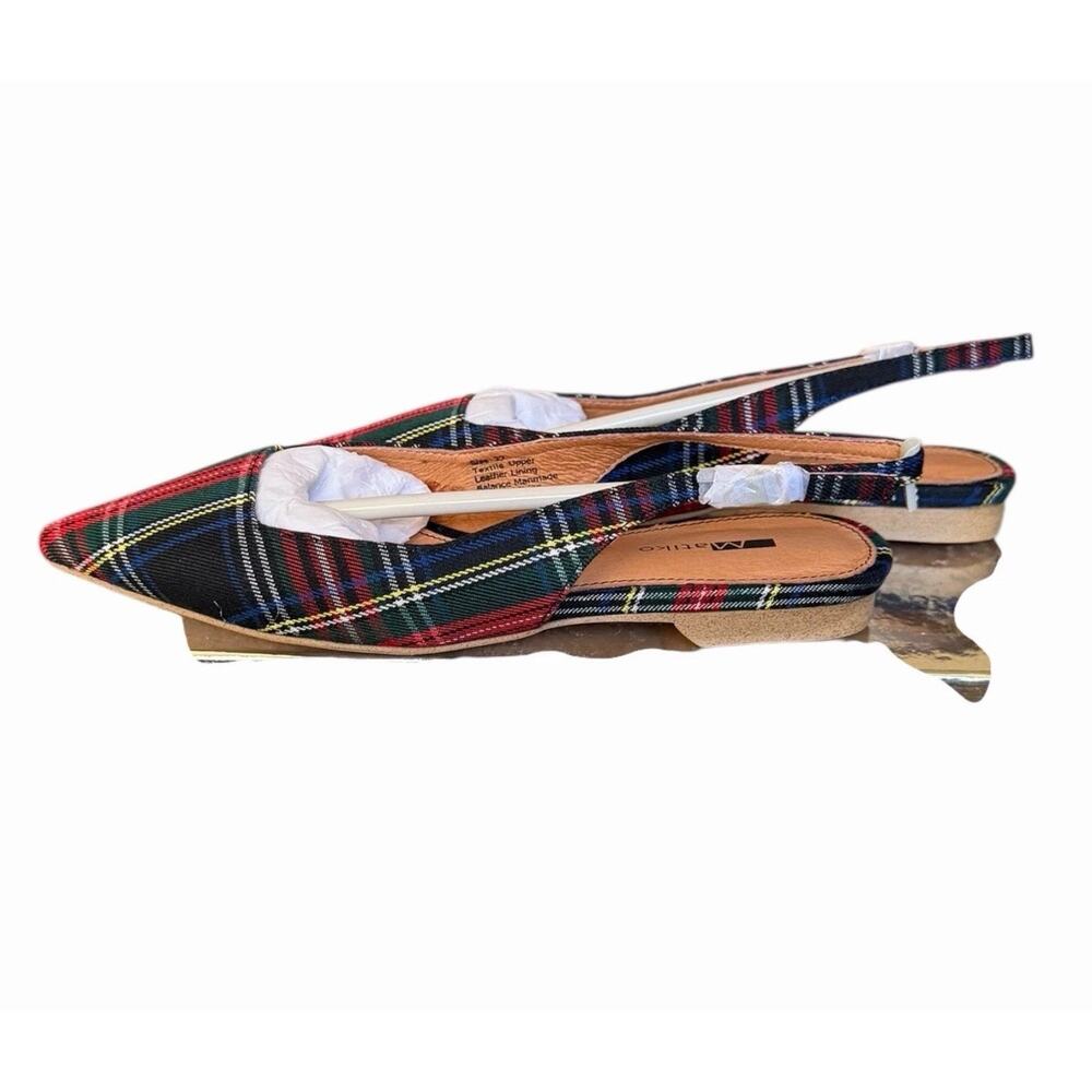 Matiko Lori Green Tartan Plaid Slingback Pointed Toe Flats Women’s Size 37 NIB - Picture 4 of 15